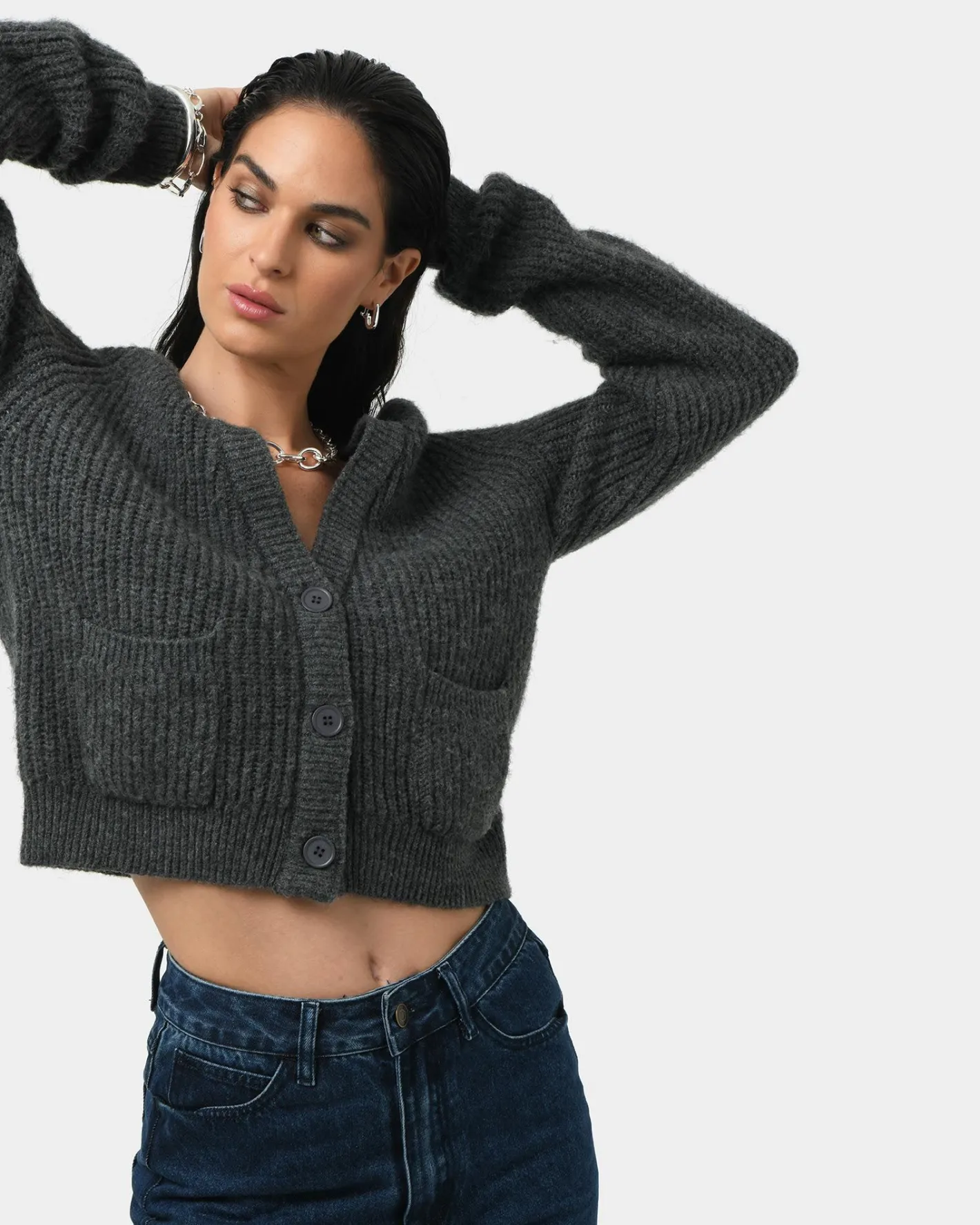 Forcast Mel Wool Blend Cardigan Charcoal Outlet