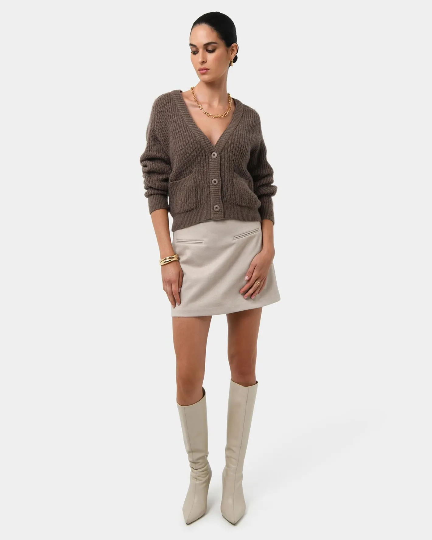 Forcast Mel Wool Blend Cardigan Latte Sale