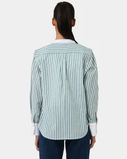 Forcast Melie Cotton Stripe Shirt Mint Stripe
