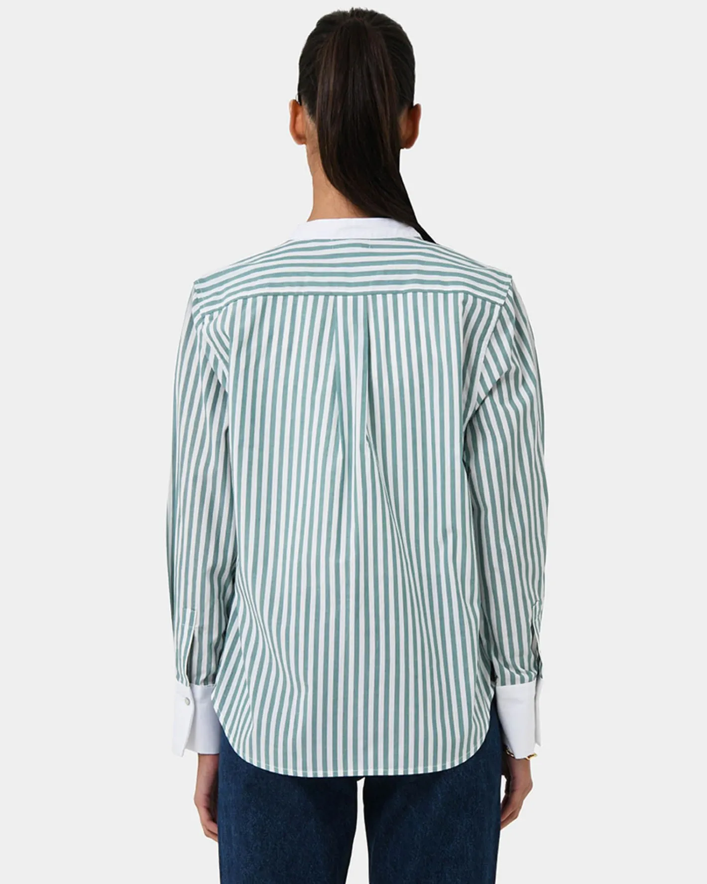 Forcast Melie Cotton Stripe Shirt Mint Stripe