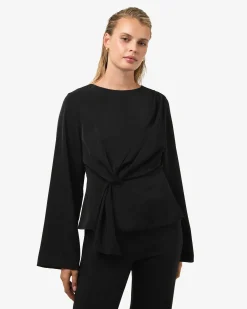 Forcast Melody Long Sleeve Draped Top Black Outlet