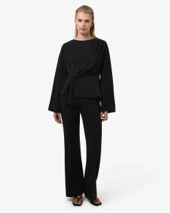 Forcast Melody Long Sleeve Draped Top Black Outlet
