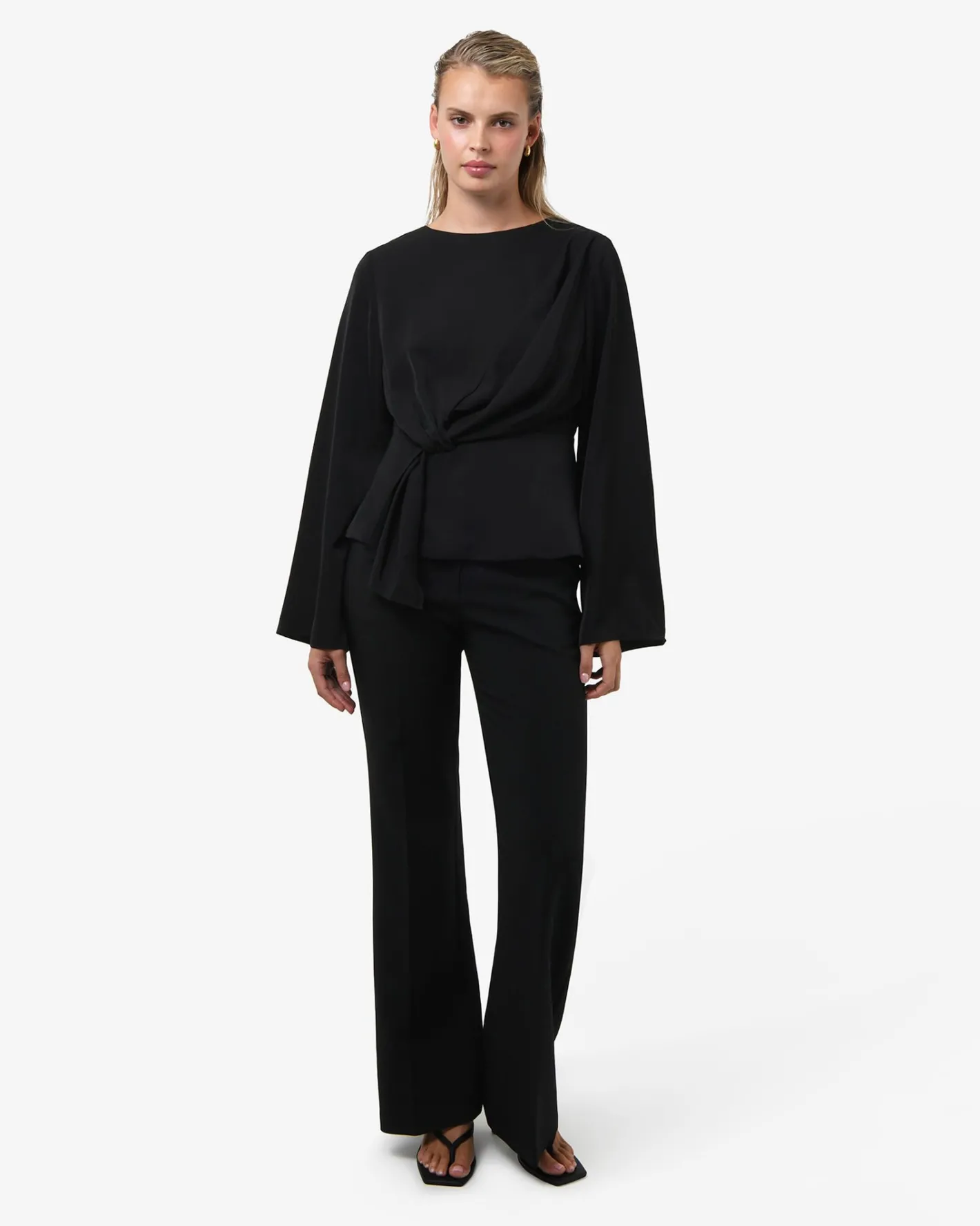 Forcast Melody Long Sleeve Draped Top Black Outlet