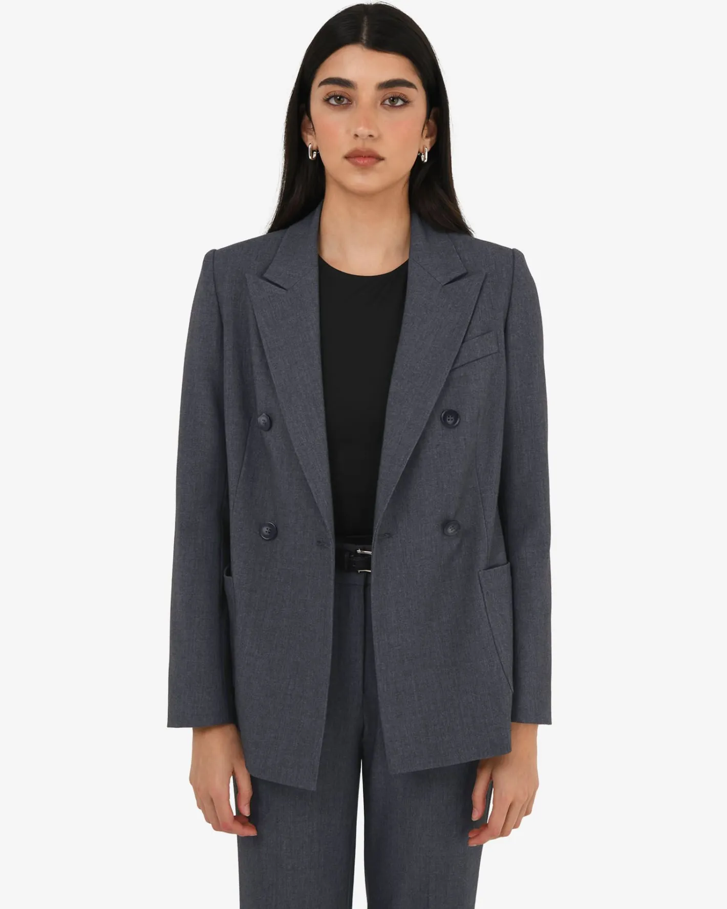 Forcast Merid Double Breasted Blazer Dark Grey Online