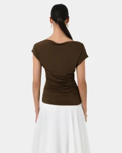 Forcast Mia Off Shoulder Jersey Top Chocolate Discount