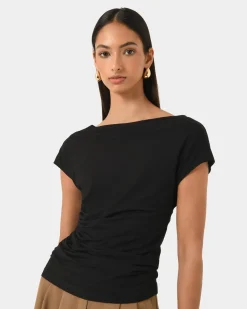 Forcast Mia Off Shoulder Jersey Top Black Discount