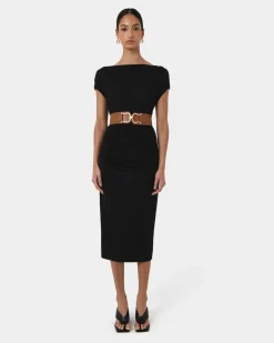 Forcast Mia Ruched Jersey Dress Black Sale