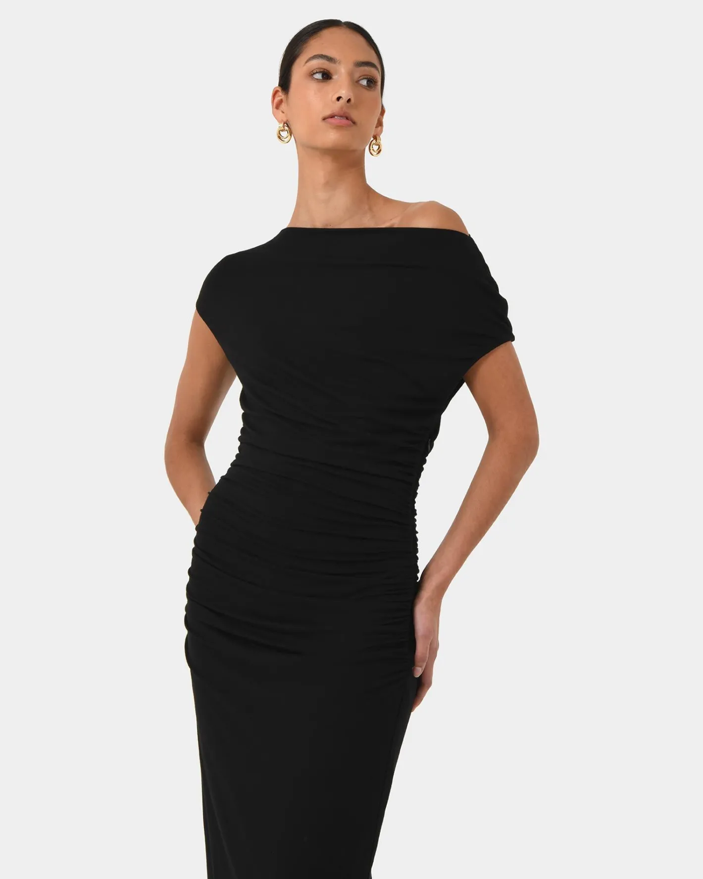 Forcast Mia Ruched Jersey Dress Black Sale