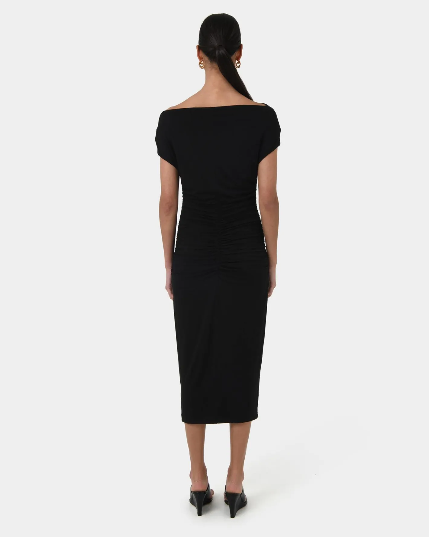 Forcast Mia Ruched Jersey Dress Black Sale