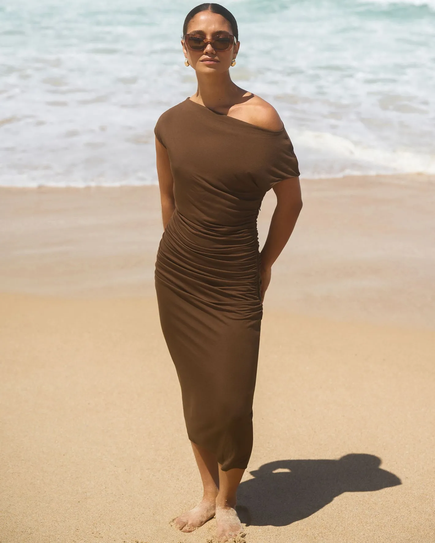 Forcast Mia Ruched Jersey Dress Chocolate Best