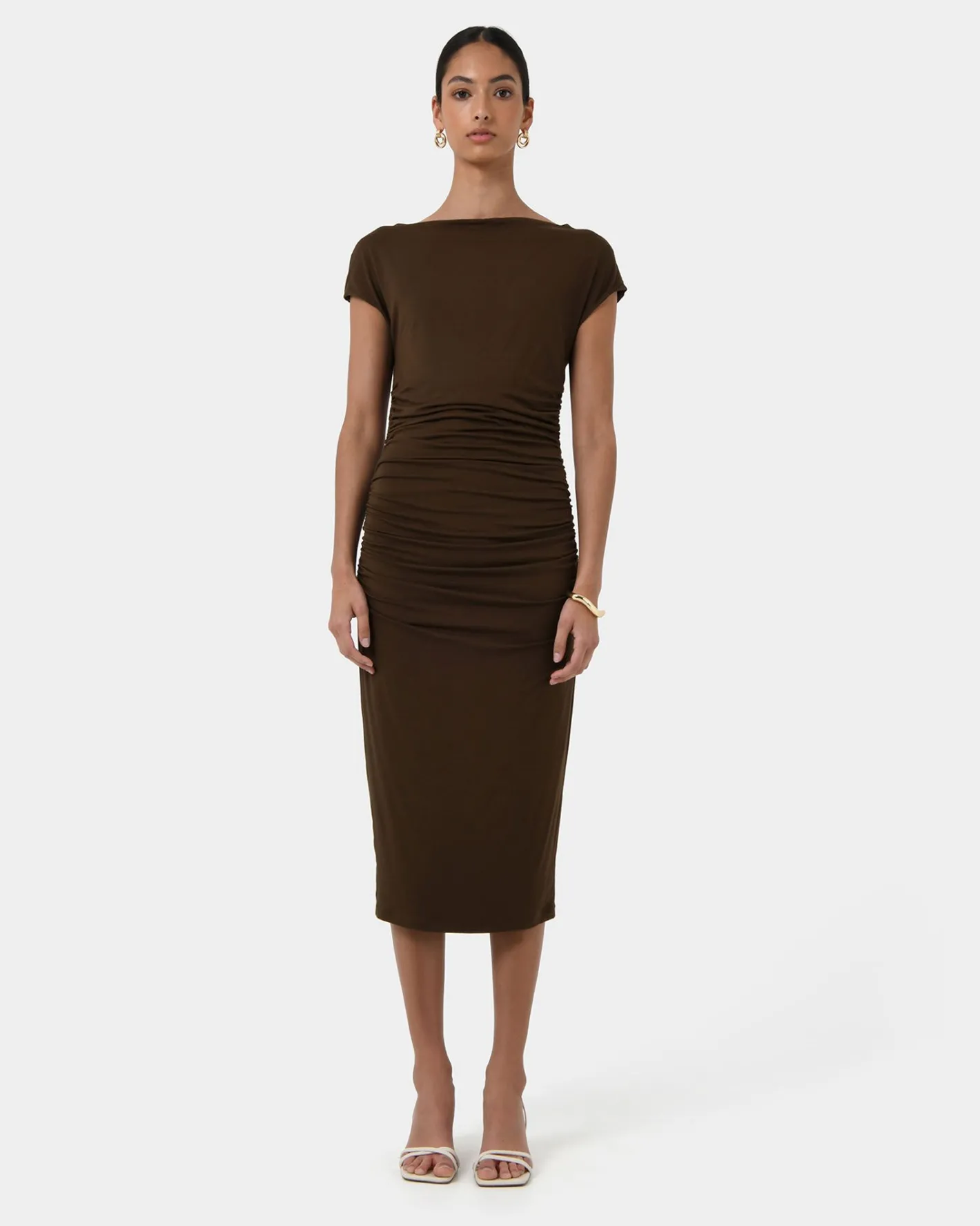 Forcast Mia Ruched Jersey Dress Chocolate Best
