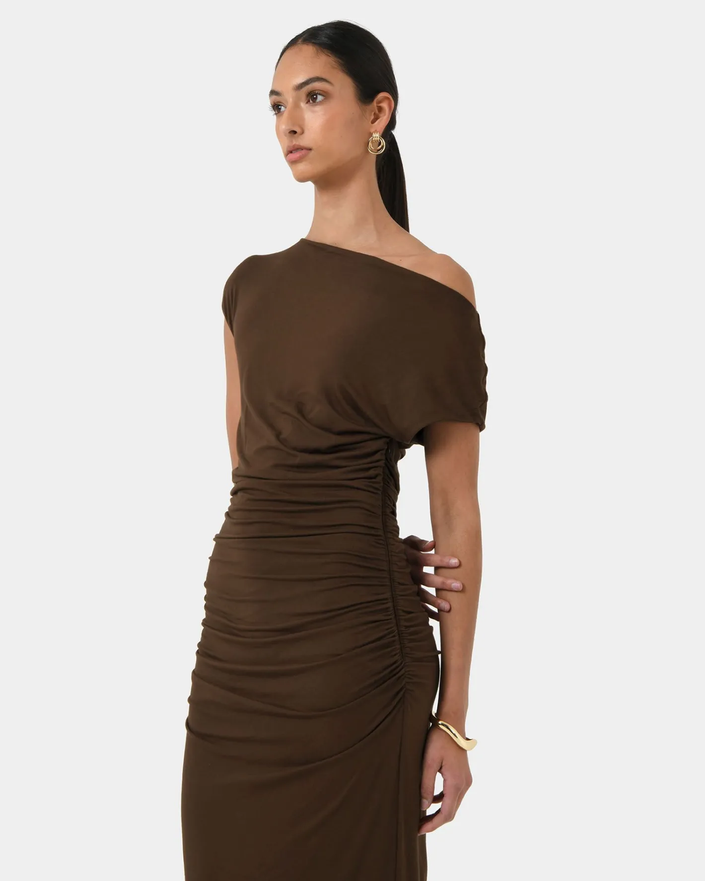 Forcast Mia Ruched Jersey Dress Chocolate Best