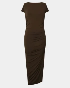 Forcast Mia Ruched Jersey Dress Chocolate Best