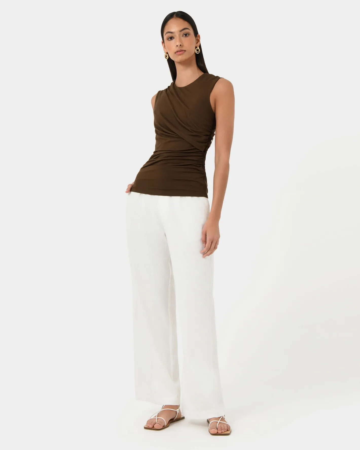 Forcast Mia Ruched Jersey Top Chocolate New
