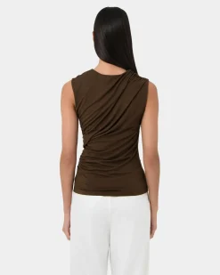 Forcast Mia Ruched Jersey Top Chocolate New