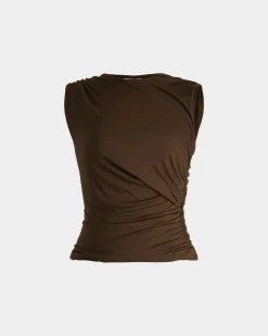 Forcast Mia Ruched Jersey Top Chocolate New
