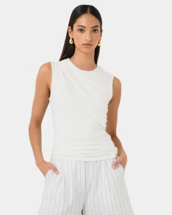 Forcast Mia Ruched Jersey Top Ivory New