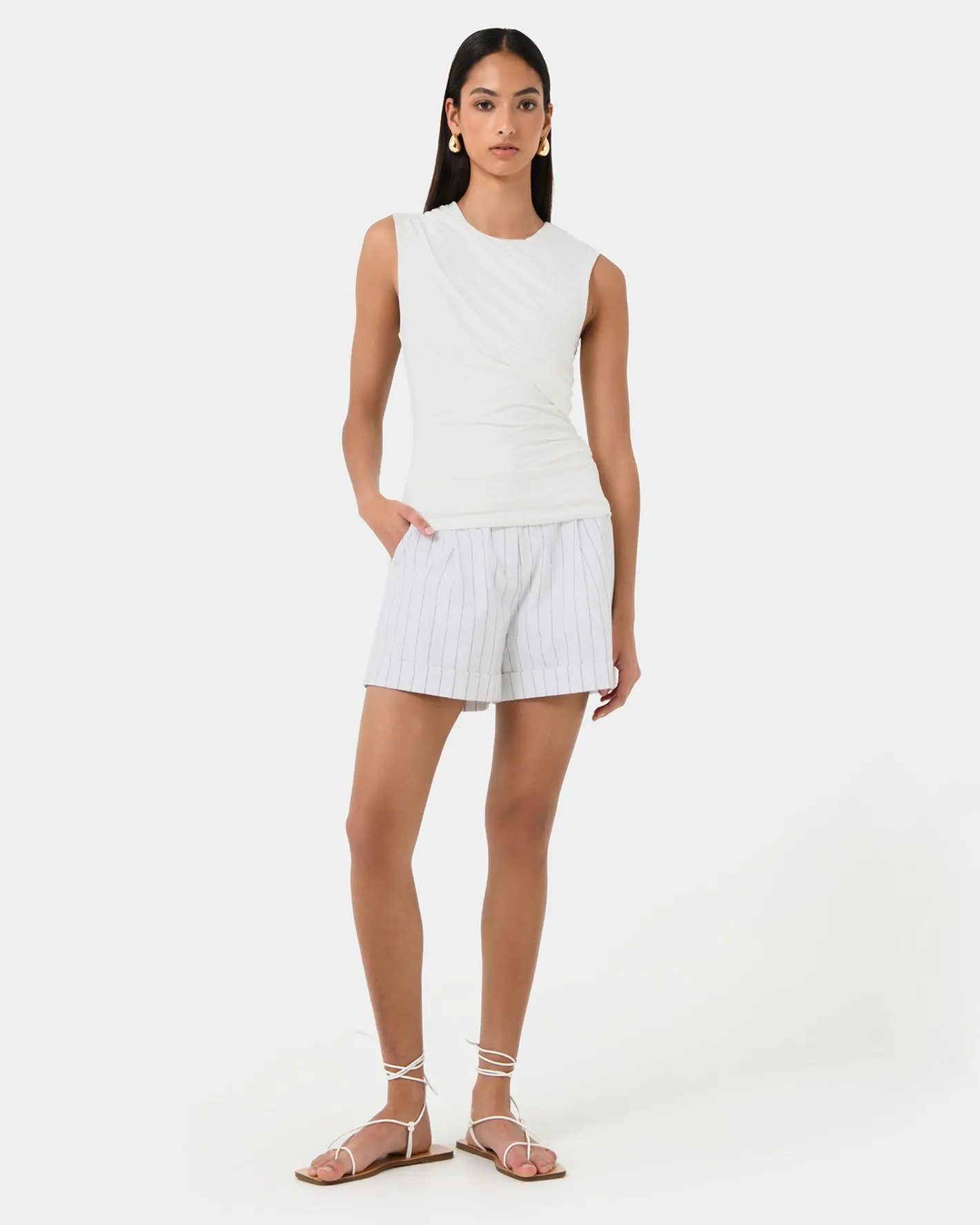 Forcast Mia Ruched Jersey Top Ivory New