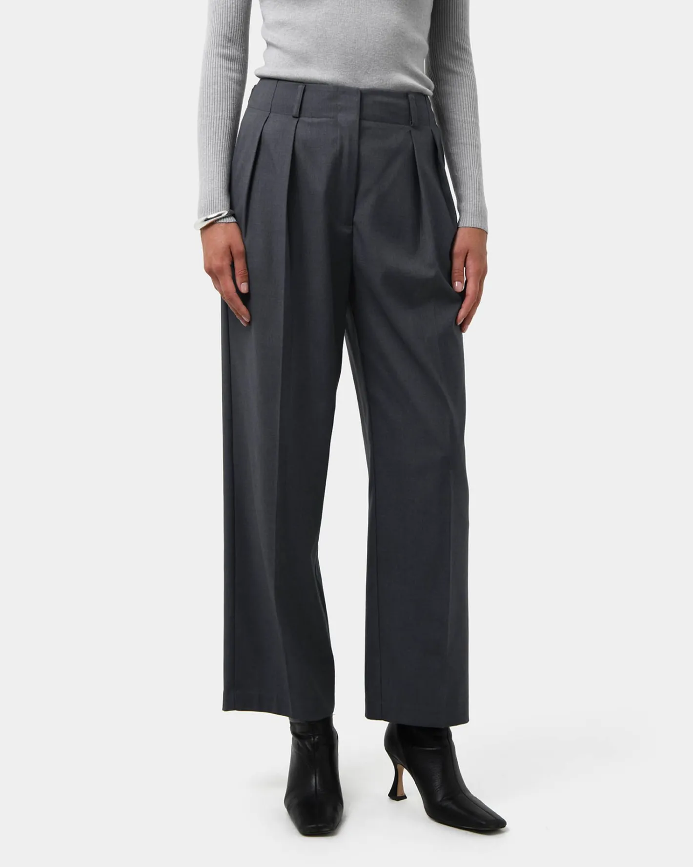 Forcast Milan Adjustable Waist Pants Grey Clearance