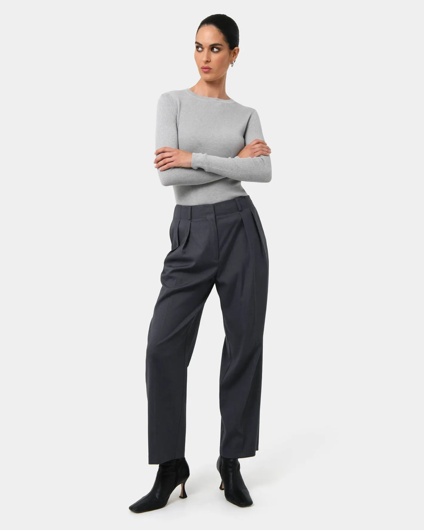 Forcast Milan Adjustable Waist Pants Grey Clearance