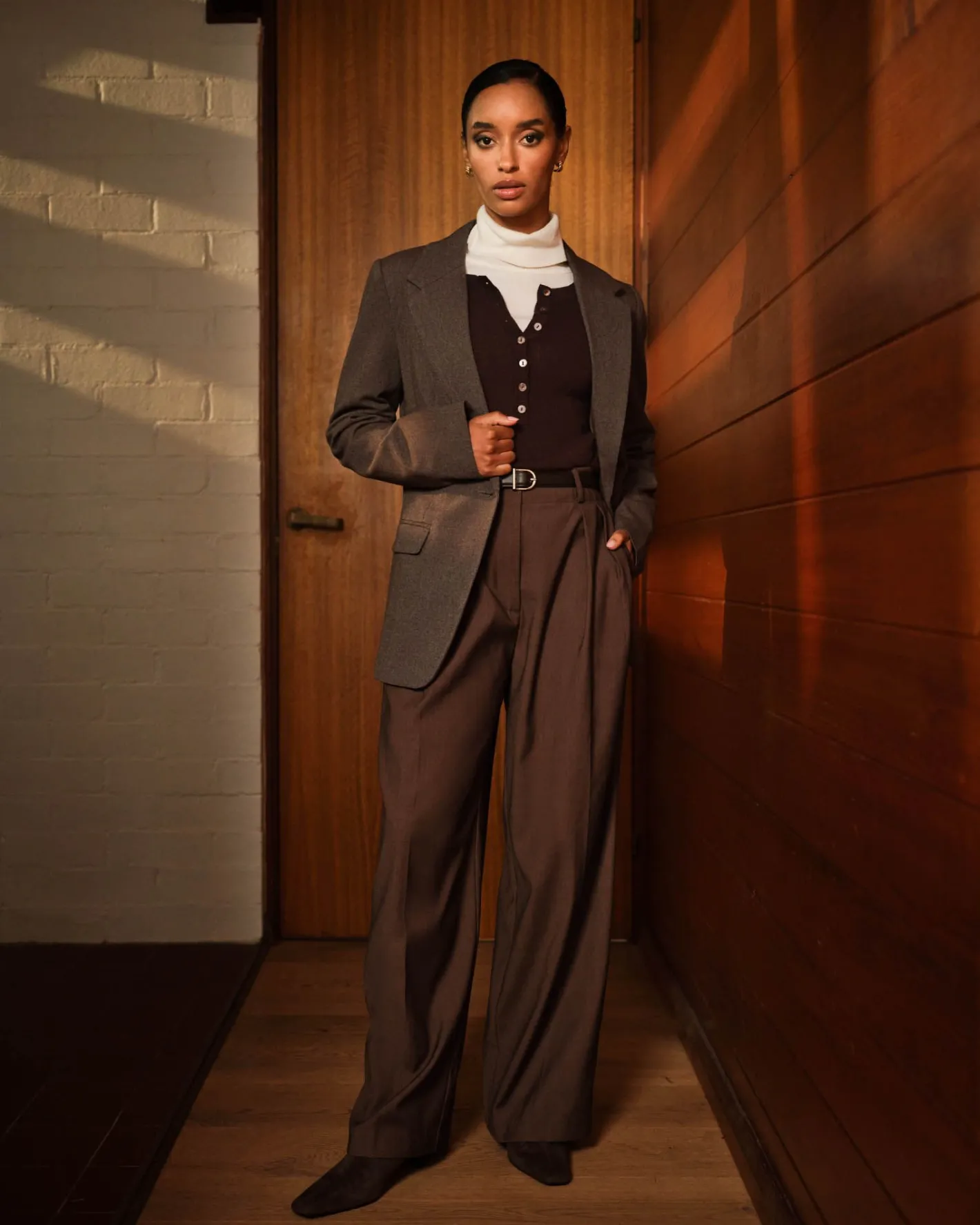 Forcast Milan Adjustable Waist Pants Chocolate Outlet