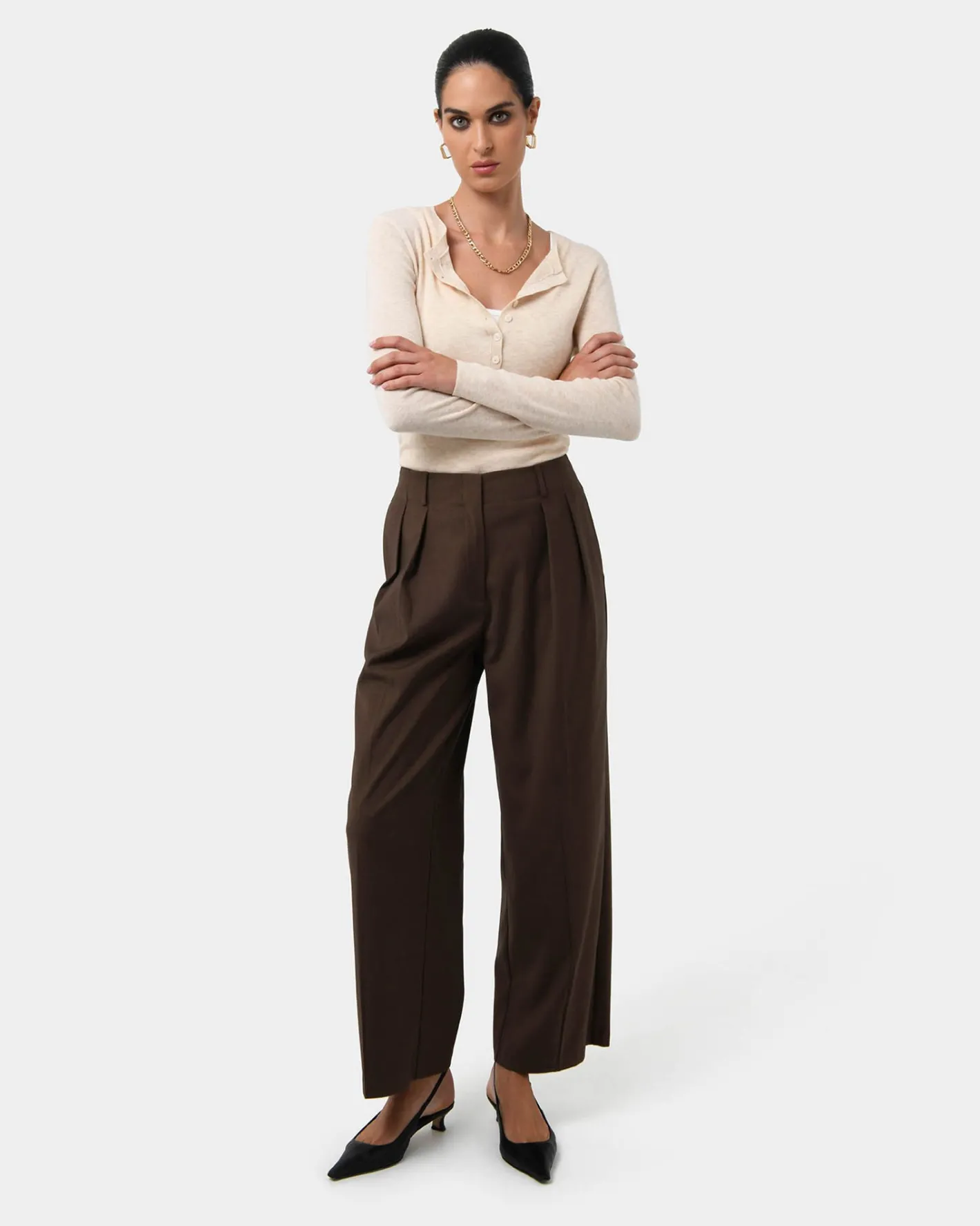 Forcast Milan Adjustable Waist Pants Chocolate Outlet