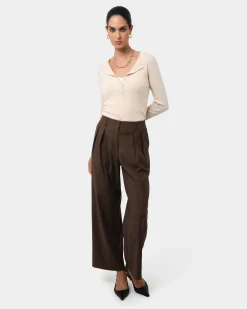 Forcast Milan Adjustable Waist Pants Chocolate Outlet