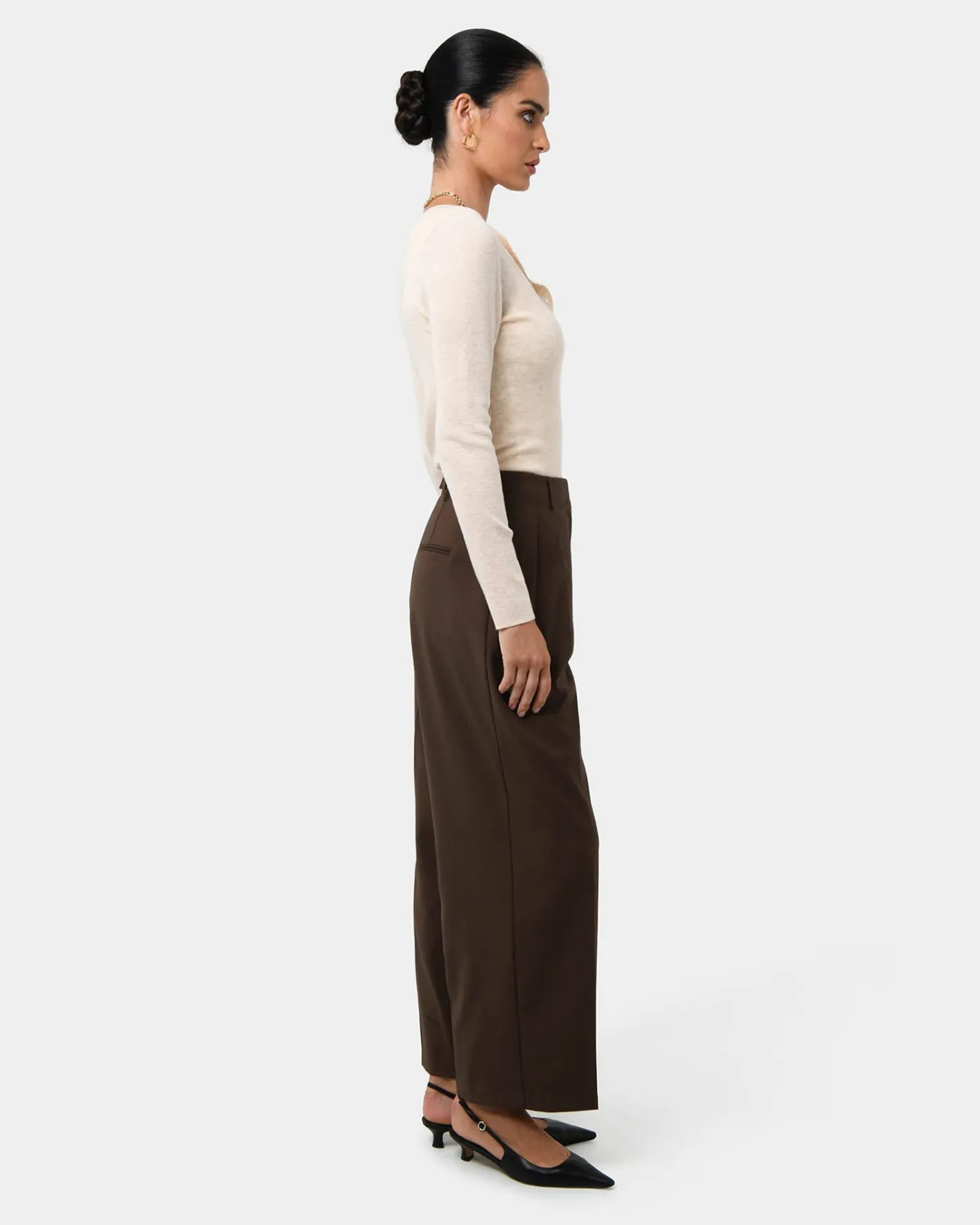 Forcast Milan Adjustable Waist Pants Chocolate Outlet