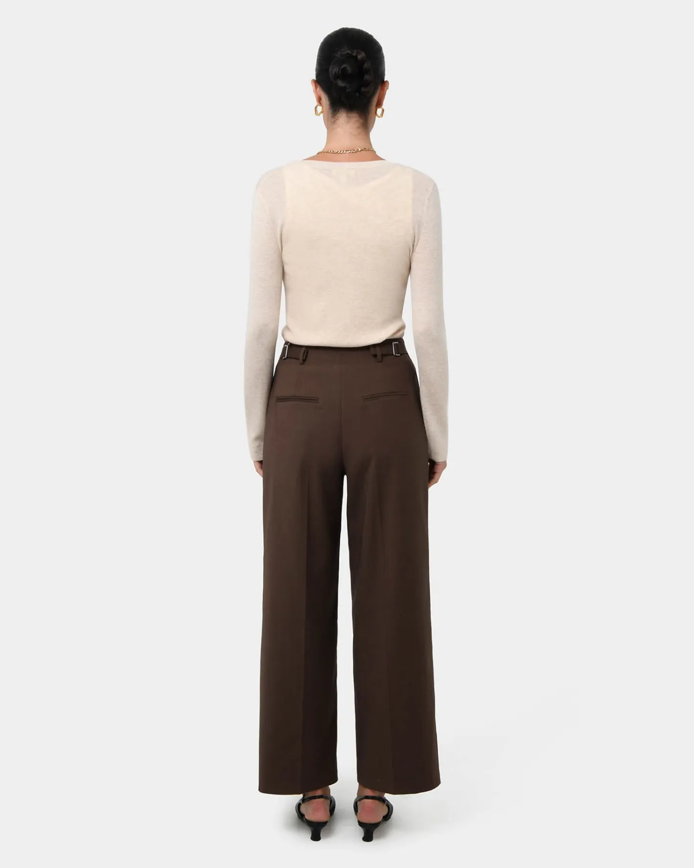 Forcast Milan Adjustable Waist Pants Chocolate Outlet