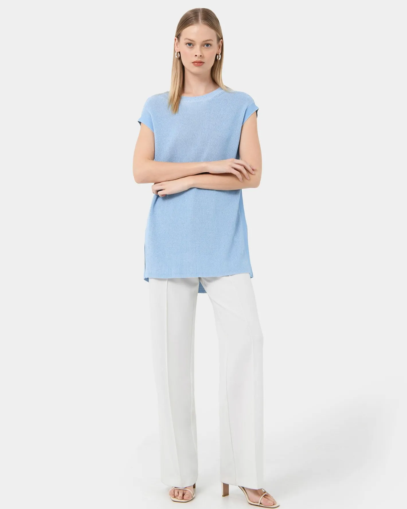 Forcast Milano Melange Knit Top Stone Blue Best