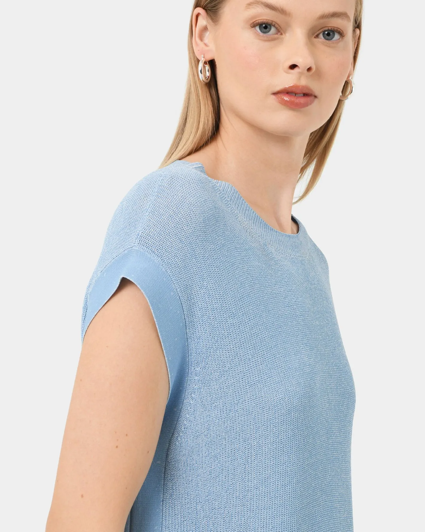 Forcast Milano Melange Knit Top Stone Blue Best
