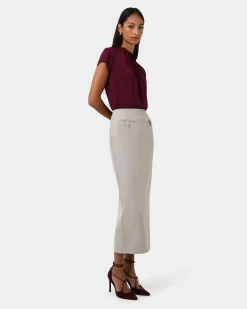 Forcast Milla Column Midi Skirt Stone Hot