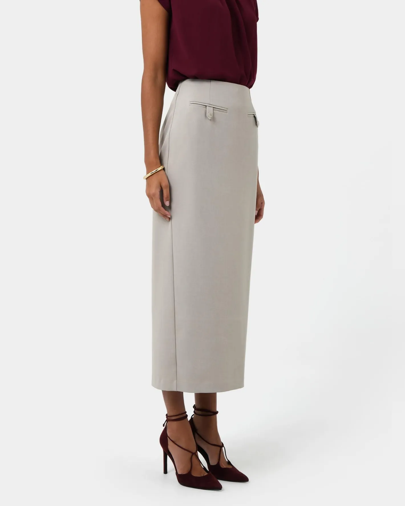 Forcast Milla Column Midi Skirt Stone Hot