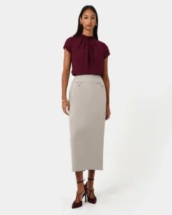 Forcast Milla Column Midi Skirt Stone Hot