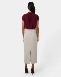 Forcast Milla Column Midi Skirt Stone Hot