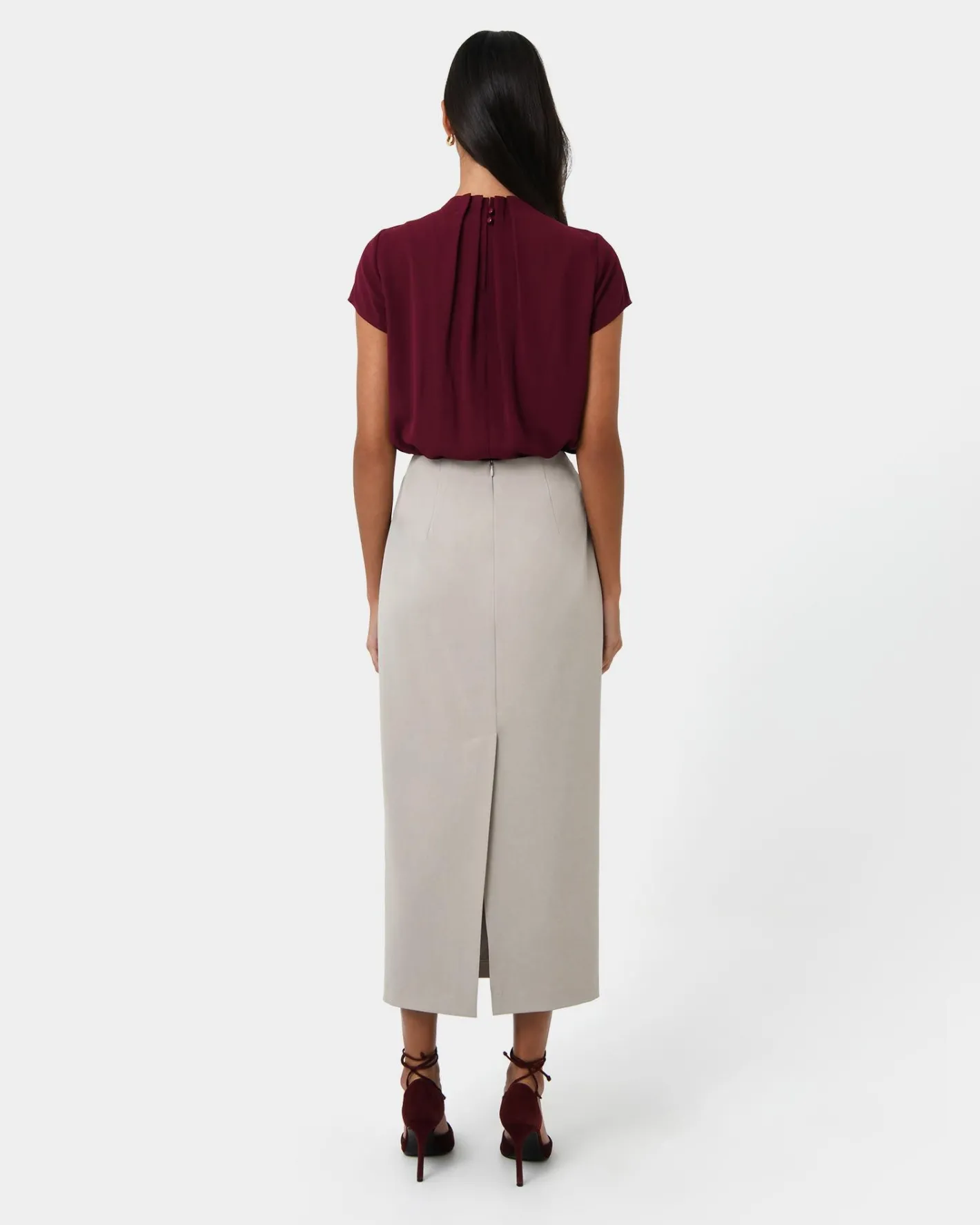 Forcast Milla Column Midi Skirt Stone Hot