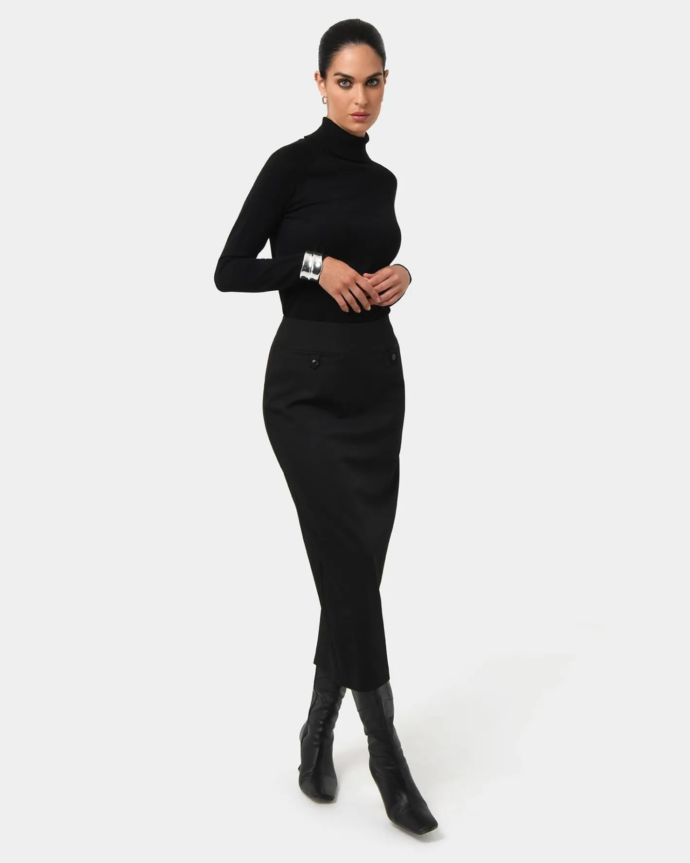 Forcast Milla Column Midi Skirt Black Clearance