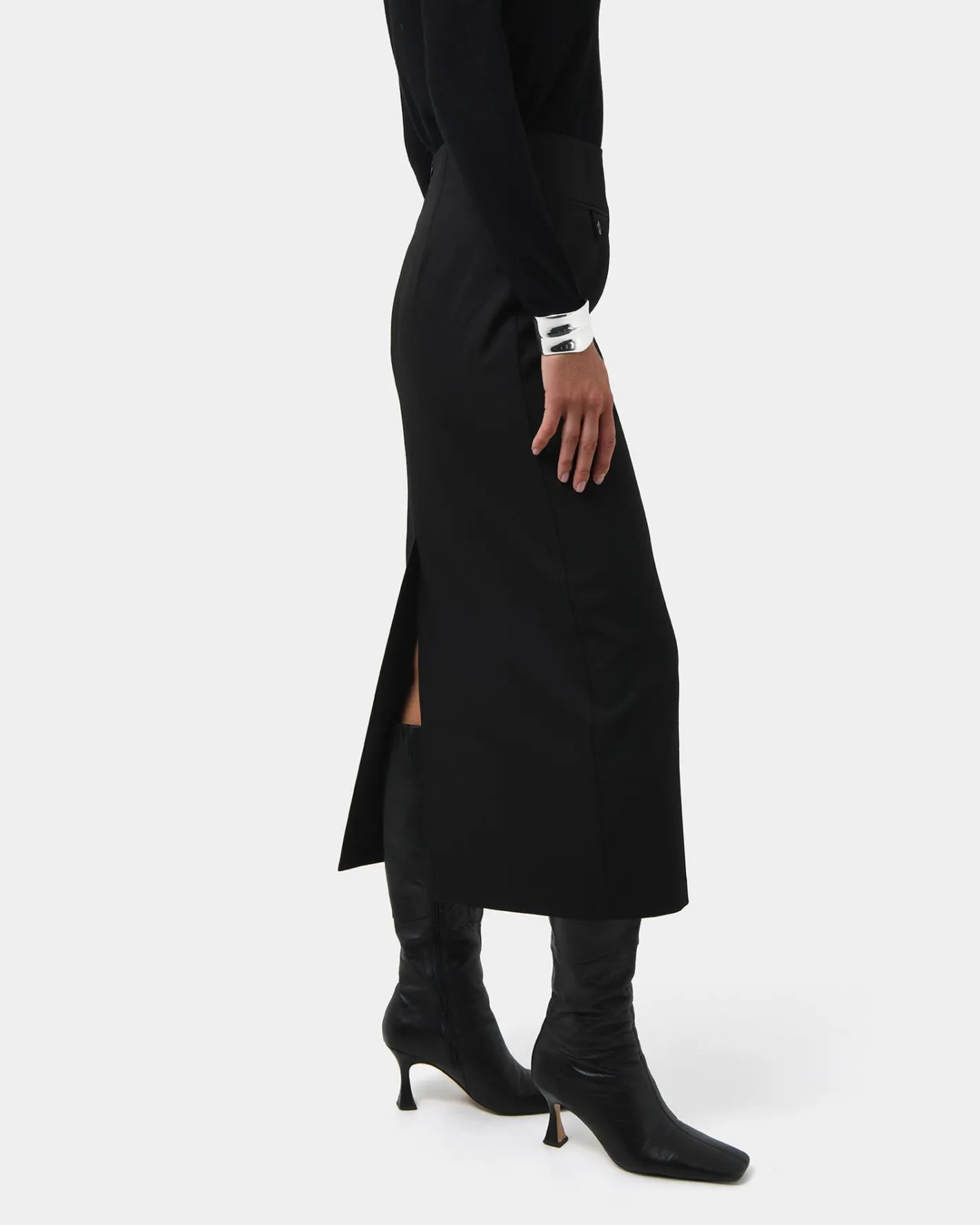 Forcast Milla Column Midi Skirt Black Clearance