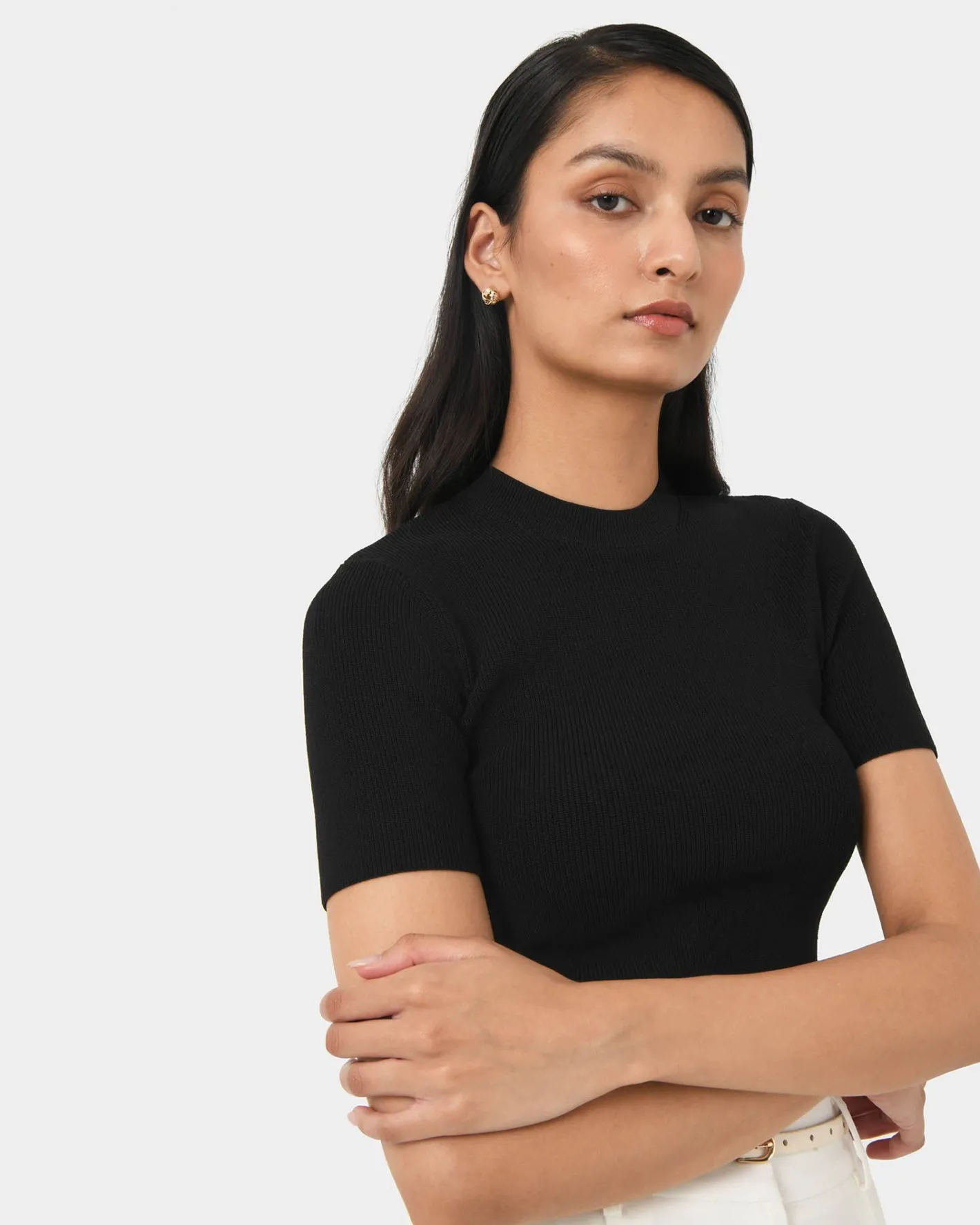 Forcast Murphy Crop Knit Top Black Hot