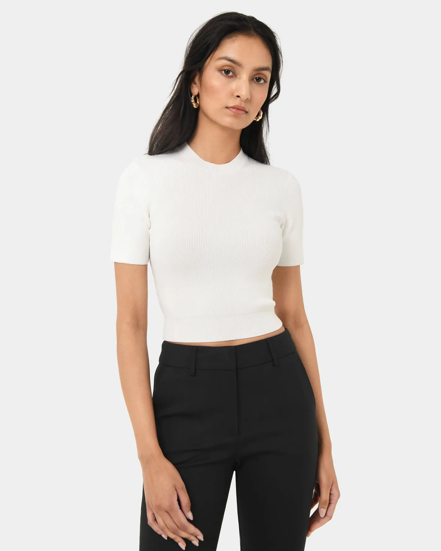 Forcast Murphy Crop Knit Top Ivory
