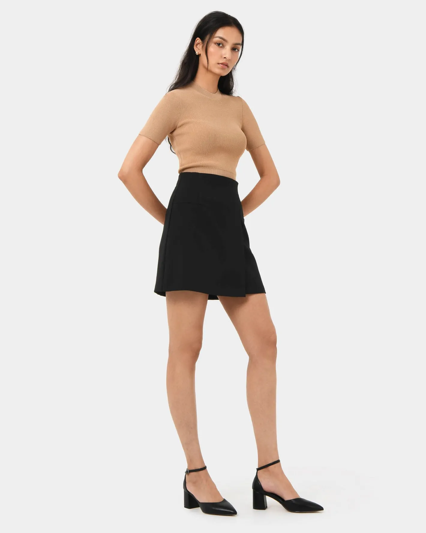 Forcast Murphy Crop Knit Top Camel New