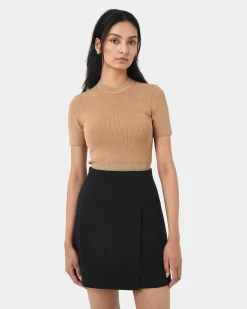 Forcast Murphy Crop Knit Top Camel New