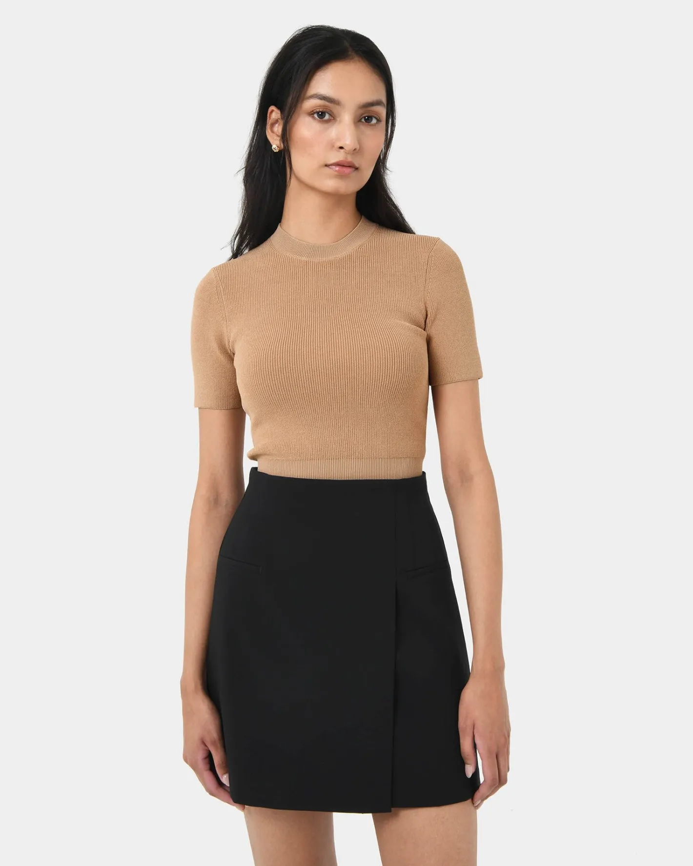 Forcast Murphy Crop Knit Top Camel New