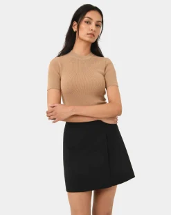 Forcast Murphy Crop Knit Top Camel New