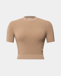 Forcast Murphy Crop Knit Top Camel New