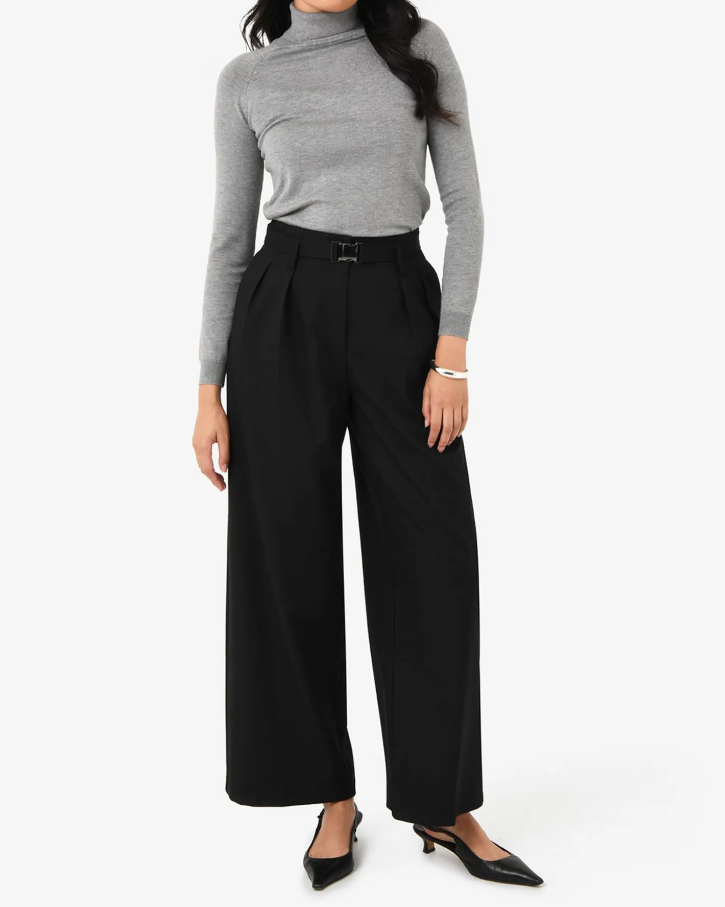Forcast Nadia Buckle Wide Leg Pants Black Outlet