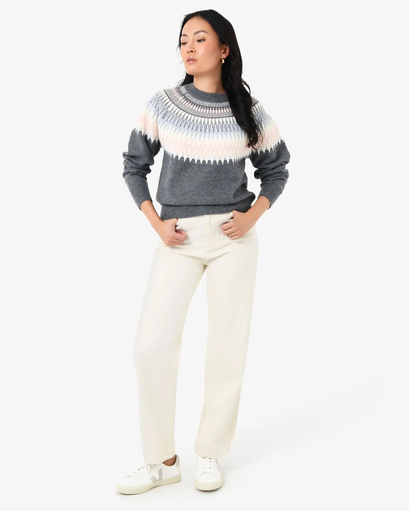 Forcast Natasha Fair Isle Sweater Pink Charcoal Best