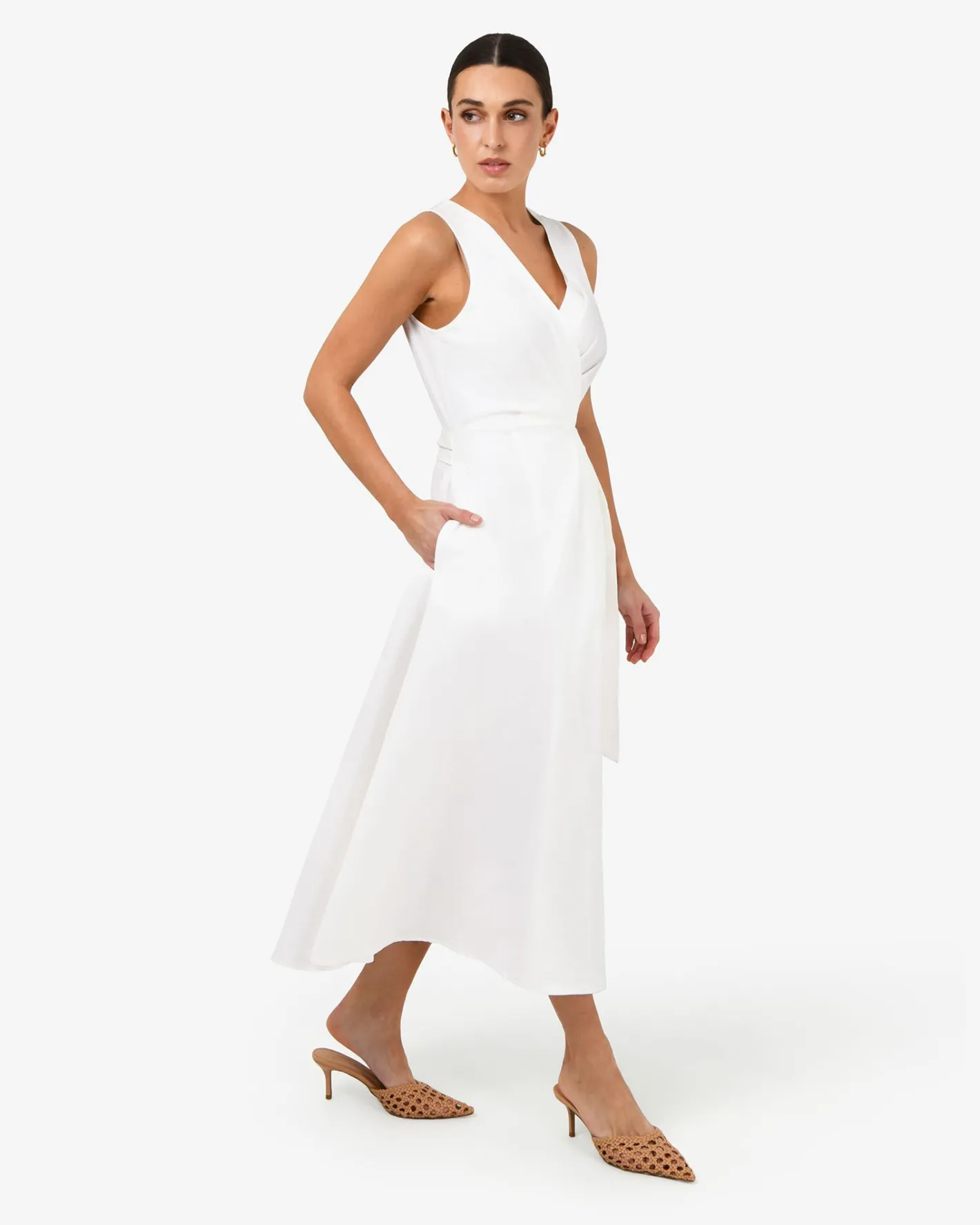 Forcast Nattai Crossover Dress Ivory New