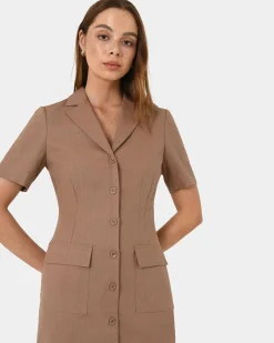 Forcast Nia Button Linen Dress Biscuit Hot