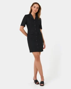 Forcast Nia Button Linen Dress Black Hot